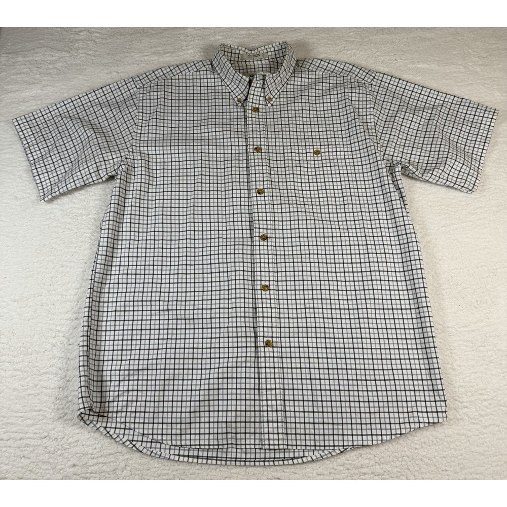 Orvis Sporting Traditions Shirt Mens Large Blue Check Plaid Short Sleeve Cotton